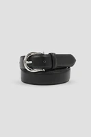 Ardene Silver Buckle Belt in Black | Size | Faux Leather