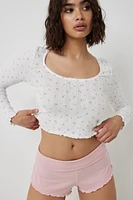 Ardene Ditsy Floral Pointelle Crop PJ Top in White | Size | Cotton | Eco-Conscious