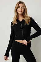 Ardene Crop Zip Up Hoodie in Black | Size | Polyester/Nylon/Viscose