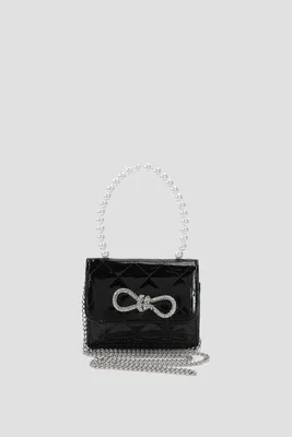 Ardene Black Purse with Pearl Handle | Faux Leather