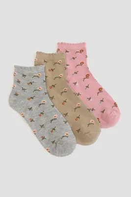 Ardene 3-Pack Floral Demi Crew Socks | Polyester/Spandex