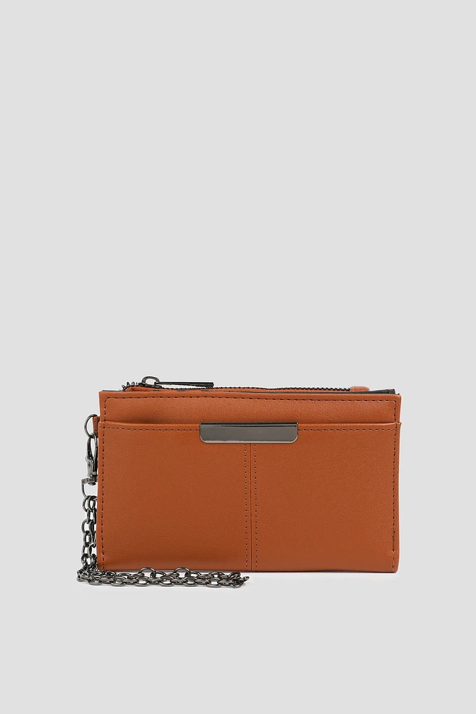 Ardene Chain Strap Wallet in Cognac | Faux Leather/Polyester