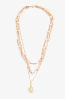 Ardene 3-Row Chain Necklace with Coin Pendant in Gold