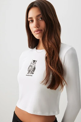 Ardene Ultra Crop Graphic Long Sleeve T-Shirt in | Size | Polyester/Elastane | Eco-Conscious