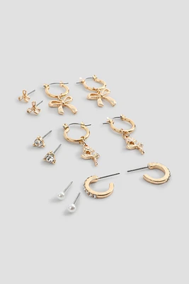 Ardene 6-Pack Bow & Rose Earrings in Gold | Stainless Steel