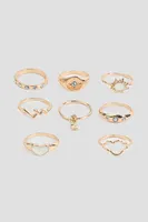 Ardene 8-Pack Celestial Rings in Gold | Size