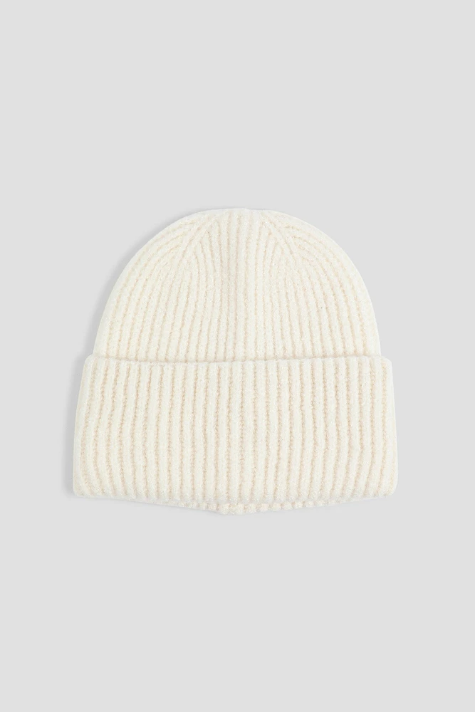 Ardene Wide Cuff Ribbed Beanie in White | Polyester/Elastane/Polyamide