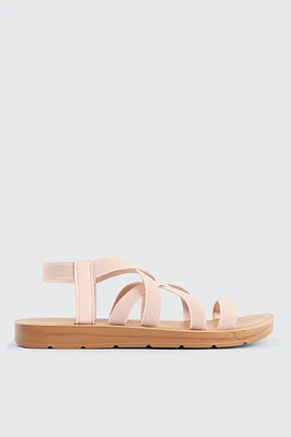 Ardene Elastic Strappy Sandals in Light Pink | Size