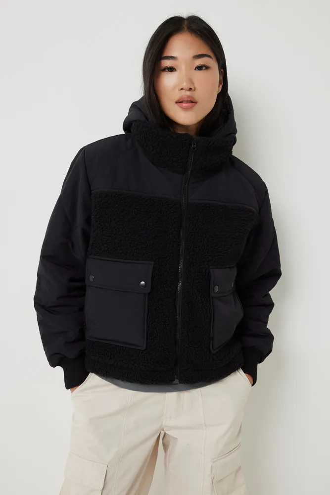 Long Black Puffer Jacket with Removable Hood