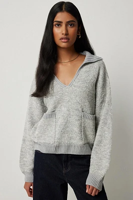 Ardene Boucle Polo Sweater in Grey | Size | Polyester/Elastane