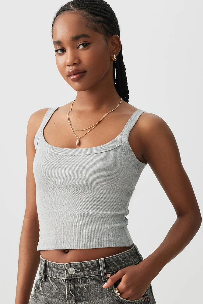 Ardene Basic Ribbed Scoop Neck Tank Top in Light | Size | Cotton/Elastane | Eco-Conscious