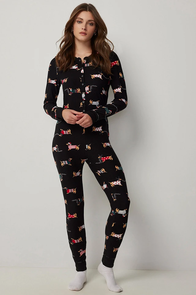 Ardene Festive Print Onesie PJ in | Size | Polyester/Elastane | Eco-Conscious