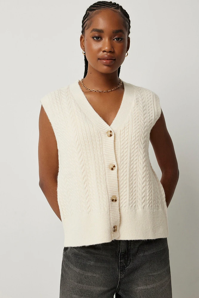 Ardene Button Front Sweater Vest in White | Size | Nylon/Polyamide