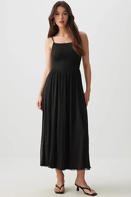 Ardene Smocked Bodice Midi Dress in Black | Size | Polyester/Spandex