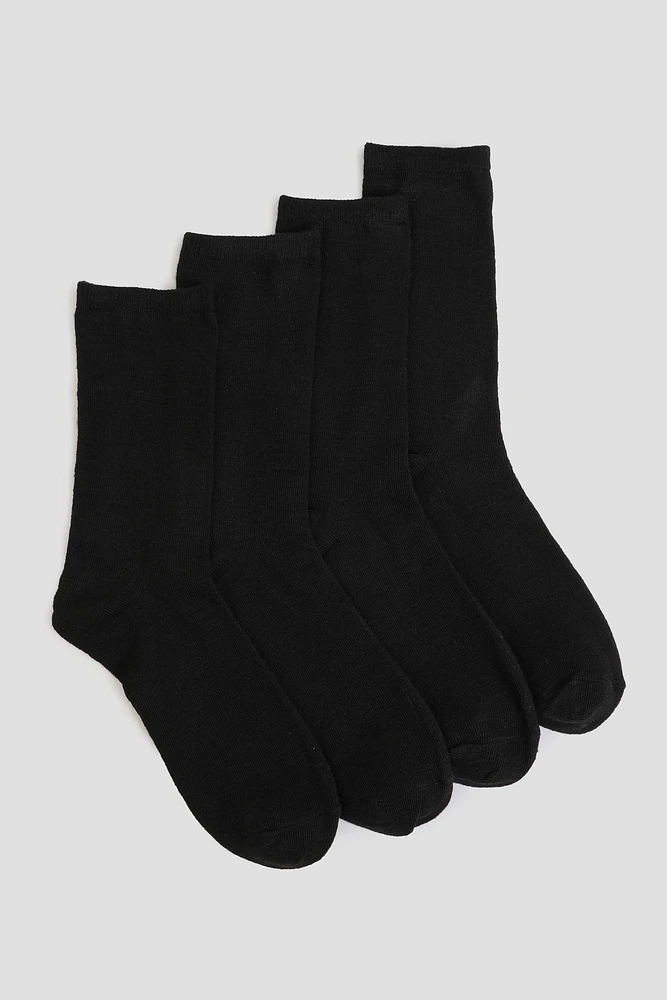 Ardene 4-Pack of Solid Crew Socks in Black | Size 28 | Polyester/Elastane