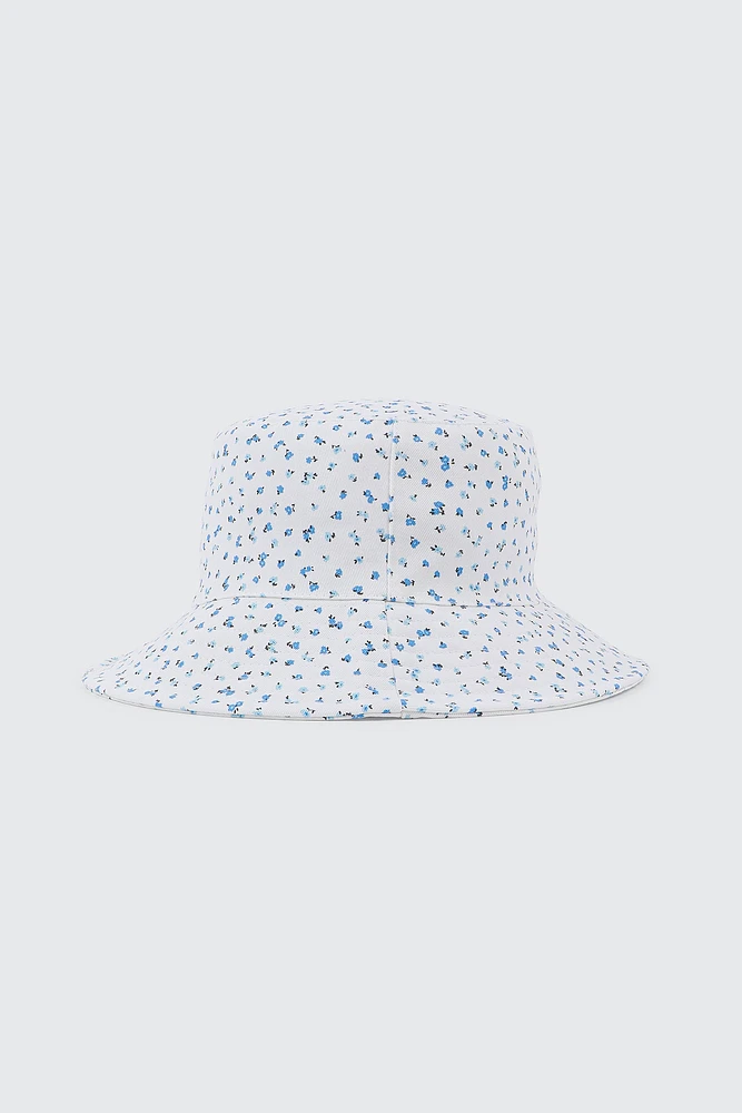 Ardene Ditsy Floral Bucket Hat in White | 100% Cotton