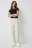 Ardene Smooth Stretch Cargo Joggers in Beige | Size | Polyester/Spandex