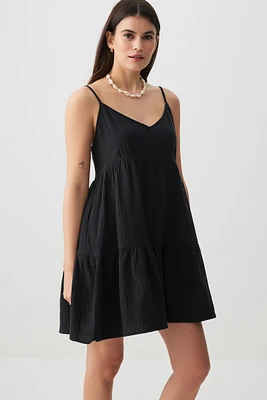 Ardene Crinkle Mini Tiered Dress in | Size | 100% Cotton