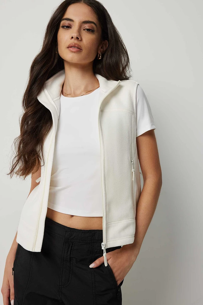 Ardene Polar Fleece Vest in White | Size | Polyester