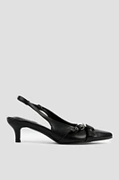 Ardene A.C.W. Kitten Heel Slingback Pumps in Black | Size | Faux Leather | Eco-Conscious