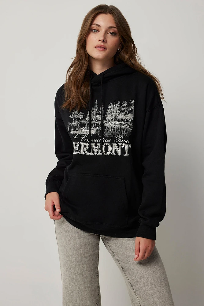 Ardene Graphic Oversized Hoodie in | Size | Polyester/Cotton | Fleece-Lined