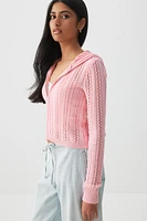 Ardene Crochet Zip Up Hoodie in Light Pink | Size | Cotton