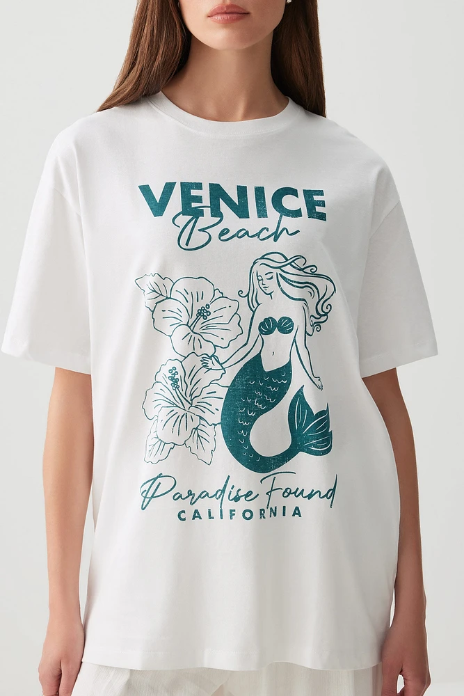 Ardene Beach Graphic T-Shirt in White | Size | 100% Cotton