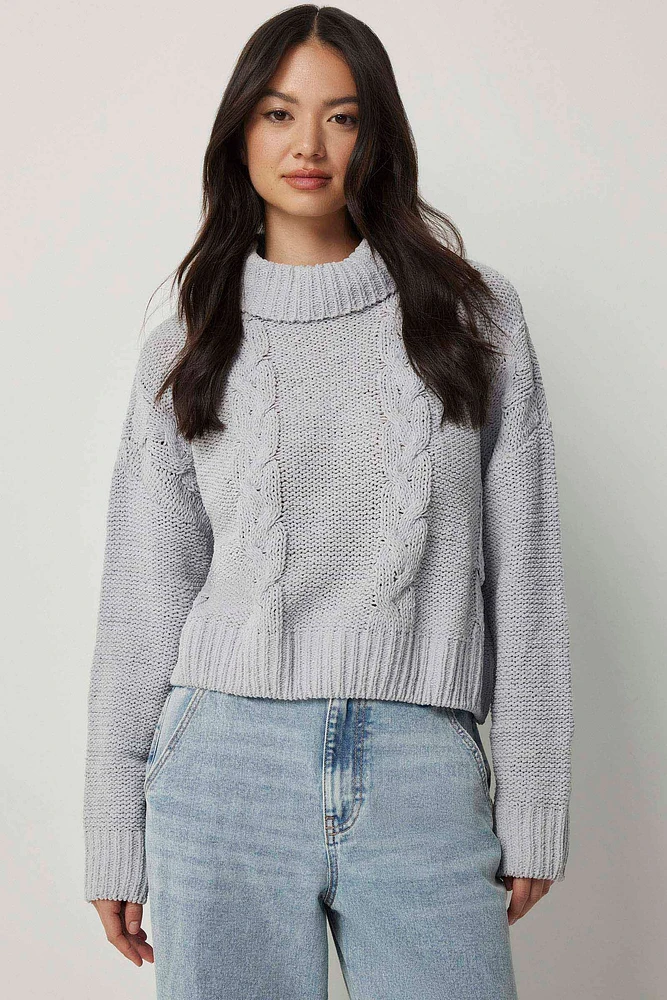 Ardene Short Cable Knit Turtleneck in Light Grey | Size | Polyester