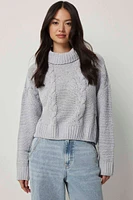 Ardene Short Cable Knit Turtleneck in Light Grey | Size | Polyester