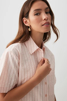 Ardene Striped Short Sleeve Shirt in Light Pink | Size | Polyester/Polyamide/Viscose