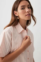 Ardene Striped Short Sleeve Shirt in Light Pink | Size | Polyester/Polyamide/Viscose