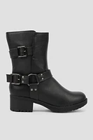 Ardene Black Biker Boots with Buckles | Size | Faux Leather | Eco-Conscious