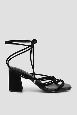 Ardene Lace Up Heeled Sandals in Black | Size | Faux Leather