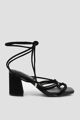 Ardene Lace Up Heeled Sandals in Black | Size 7 | Faux Leather