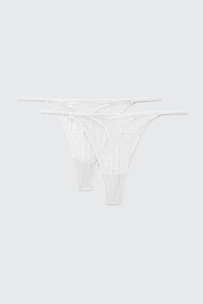 Ardene 2-Pack Lace Thong Panties in | Size | Nylon/Elastane