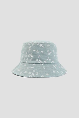 Ardene Daisy Denim Bucket Hat in Light Blue | 100% Cotton