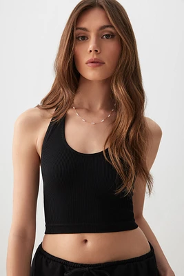 Ardene Basic Ultra Crop Seamless Halter Tank in Black | Size | Nylon/Elastane | Eco-Conscious