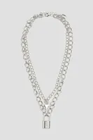 Ardene Key & Padlock Two-Row Necklace in Silver
