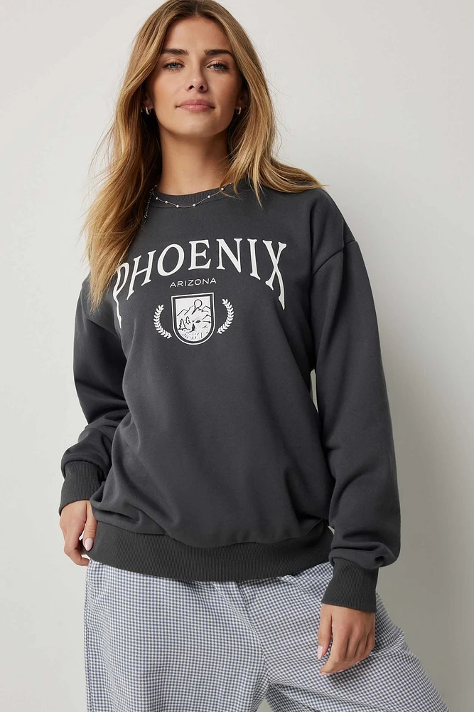 Ardene Destination Sweatshirt in Dark Grey | Size | Polyester/Cotton | Fleece-Lined