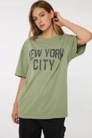 Ardene Oversized Graphic T-Shirt in Khaki | Size | 100% Cotton