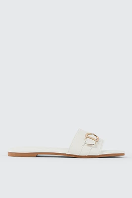 Ardene Flat Sandals with Buckle Detail in | Size | Faux Leather | Eco-Conscious