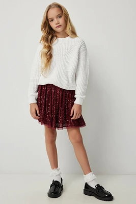 Ardene Kids Flowy Sequin Mini Skirt in Burgundy | Size | Polyester/Elastane