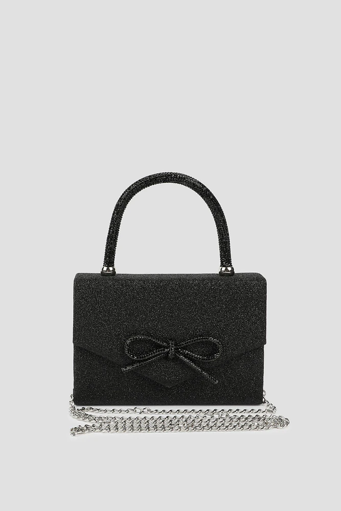 Ardene Evening Bag With Crystal Bow Detail in Black