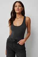 Ardene Basic Super Soft Long Racerback Tank in Dark Grey | Size | Polyester/Elastane | Eco-Conscious