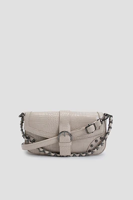 Ardene Croc Embossed Shoulder Bag in Beige | Faux Leather/Polyester
