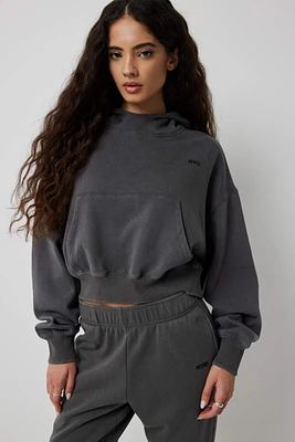 Ardene Short High Neck Hoodie in Dark Grey | Size | Polyester/Cotton | Fleece-Lined