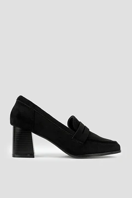 Ardene Faux Suede Block Heel Loafers in Black | Size