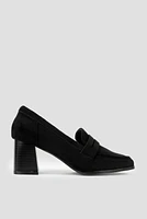 Ardene Faux Suede Block Heel Loafers in Black | Size