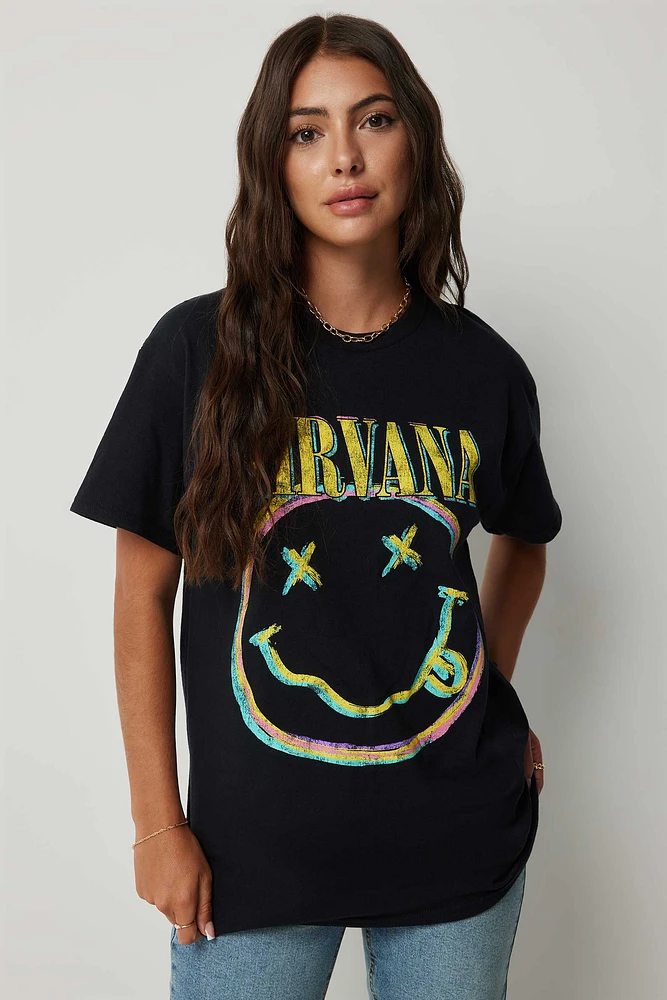 Ardene Oversized Nirvana T-Shirt in Black | Size | 100% Cotton