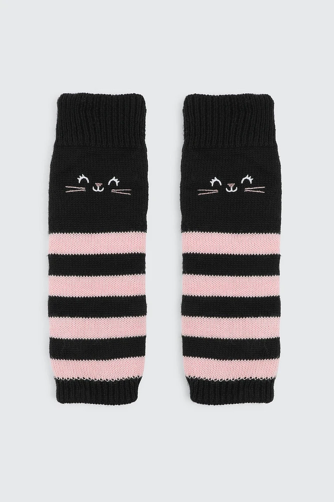 Ardene Kids Cat Leg Warmers in Black | Polyester